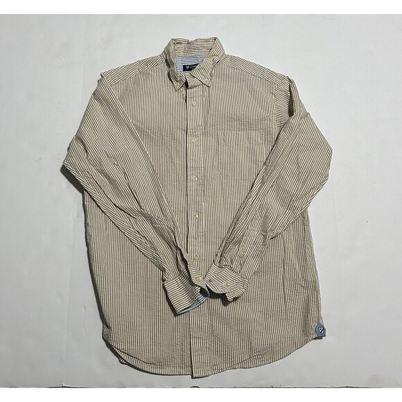 Cremieux Classics Men’s Seersucker Button-Down Shirt Size M Beige Stripped - Picture 1 of 11